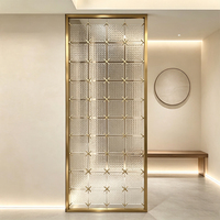 Paravent en verre trempé texturé diamant avec cadre en acier inoxydable doré, séparateur de pièce moderne, écran décoratif pour entrée