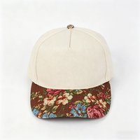 Casquette de baseball vintage à 5 panneaux, imprimé floral, bicolore, réglable, unisexe, pour l'extérieur, avec logo personnalisé