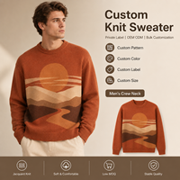Pull en tricot jacquard rétro à motif paysage coucher de soleil, col rond décontracté, personnalisable OEM/ODM avec logo, pour homme – Collection Hiver