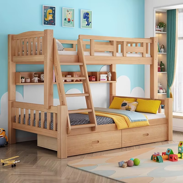 Modern Design Durable Solid Wood Bunk Bed for Small Spaces for Children and Parents