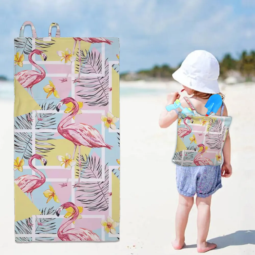 Su emici Packable sihirli kişiselleştirilmiş baskılı mikrofiber özel sırt çantası çocuk plaj havlusu