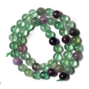 Perles de fluorite naturelles, pierres précieuses 8mm de diamètre, en vrac, pour la fabrication de bracelets et de bijoux, à la mode