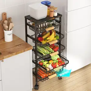 Custom 3 4 5 6 Layer Pull Out Detachable Vegetable Spice Dish Fruit Metal Wire Basket Kitchen Storage Rack