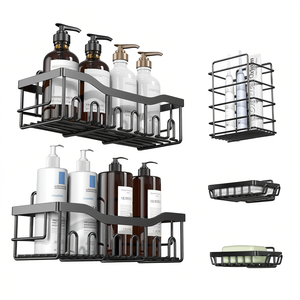 Organizador de Baño Adhesivo de Acero Inoxidable, Estante de Almacenamiento de Una Sola Capa, Color Negro, Ahorro de Espacio, Montado en la Pared - Product Image 1