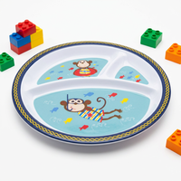 Fourniture en usine personnalisée créative en gros enfant assiettes en mélamine vaisselle mignon singe mélamine assiette alimentaire divisée