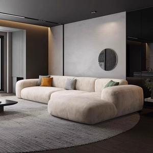 Italiaanse minimalistische kattenkrabstof hoekbank luxe woonkamerset lichte hoekbank houten materiaal sponsvulling - Product Image 2