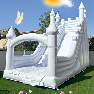 PVC campi da gioco gonfiabili castello di salto acqua bianca scivoli percorso a ostacoli con palla Pit e scivolo per bambini festa di noleggio - Product Image 4