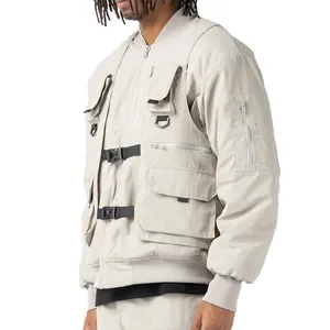 100% Nylon men cargo vests fastening with webbings customized multi pockets mens utility vests
