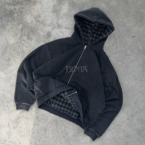 Sweat à capuche zippé personnalisé 500G, poids lourd, surdimensionné, Streetwear 100% coton, sweats à capuche réversibles à double couche en flanelle éponge française - Product Image 3