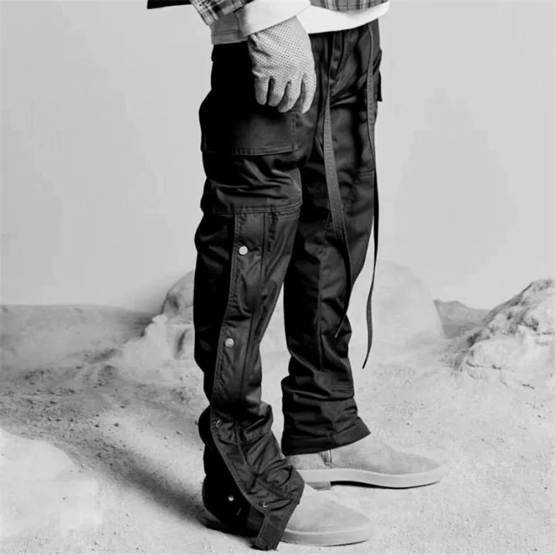 Casual Style Nylon Pants - Snap Button Side Zipper Detail