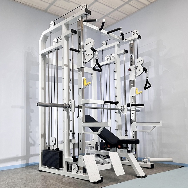 Commercial Grade Steel Multi-functional Station Converging Gym Equipment Squat Trainer Cable Power Rack Smith Machine