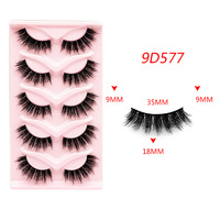 Cils faux obliques effet œil de chat, style européen et américain, 5 paires, naturels, monobloc, tige noire