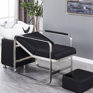 Chaise de shampooing noire de style moderne pour salon de beauté et salon de coiffure avec lavabo de massage et de lavage - Product Image 1