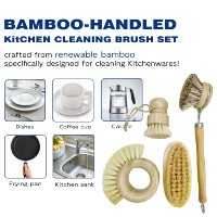 Ensemble d'outils de nettoyage multi-usages en bambou et sisal naturel, fabriqués à la main, sans plastique, durables et écologiques, pour vaisselle, casseroles et poêles