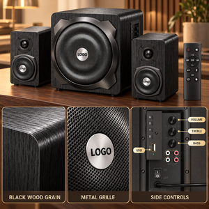 Juego de Altavoces Estéreo 2.1 de Madera con Subwoofer de 8 Pulgadas, Audio BT, Entrada Coaxial, Sintonizador FM, Control de Volumen Principal y Control Remoto para Salas de Estar - Product Image 3