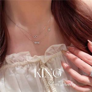King Silver Jewelry Double Layer Necklace Infinite Bowknot Gold Plated Sterling Silver Fashion <b>Gift</b> For Women - Product Image 4