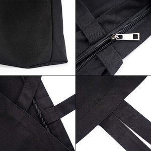 Custom Shopping Groceries School <strong>Work</strong> Birthday Party Portable Multi-Pocket <strong>Large</strong> Black Craft Canvas <strong>Bag</strong> - Product Image 2