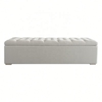 Coffre de rangement ottoman en bois rustique antique de style européen, avec revêtement en pur lin et capitonnage, personnalisable, pour bout de lit