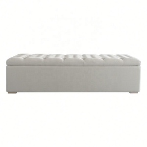 Châu Âu Cổ Điển Bằng Gỗ Tinh Khiết Linen Bọc Thân Cây Tufted Chăn Hộp Lưu Trữ Giường End Phân Ottoman Cho Salon Phòng Ngủ - Product Image 2