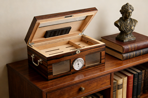 Boîte à cigares <span class=keywords><strong>électronique</strong></span> en bois de cèdre avec couvercle en verre et humidificateur, boîtes à cigares portables personnalisées en gros - Product Image 4