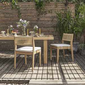 Solid Teak Wood Garden Set Furniture for with Woven Back Dining Chair Modern Style <b>Outdoor</b> Dining <b>Table</b> Set - Product Image 4