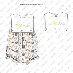 Puresun personnalisé été enfants vêtements plaid bébé garçons tenues enfant en bas âge garçon j'aime maman papa short ensemble pour 0-12 ans - Product Image 3