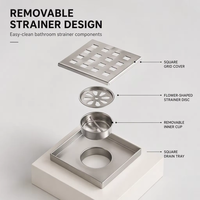 Siphon de sol carré en acier inoxydable SUS304 robuste, anti-odeur et anti-colmatage, pour salle de bain, cuisine, balcon