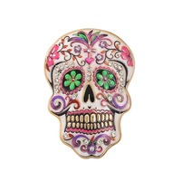 Broche de Calavera con Flores de Colores del Día de Muertos Mexicano para Halloween