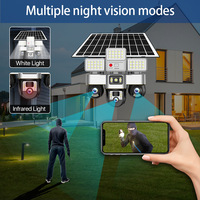 Lampadaire solaire avec surveillance par trois caméras, vision nocturne infrarouge, 360 degrés sans angle mort, charge par panneau solaire, 3 écrans