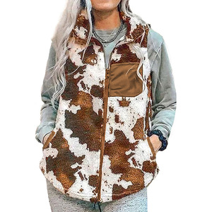 Chaleco de Moda de Invierno para Mujer de Alta Calidad con Estampado de Vaca, <span class=keywords><strong>Sin</strong></span> Mangas, Casual, de Felpa, con Cremallera, para Otoño - Product Image 1