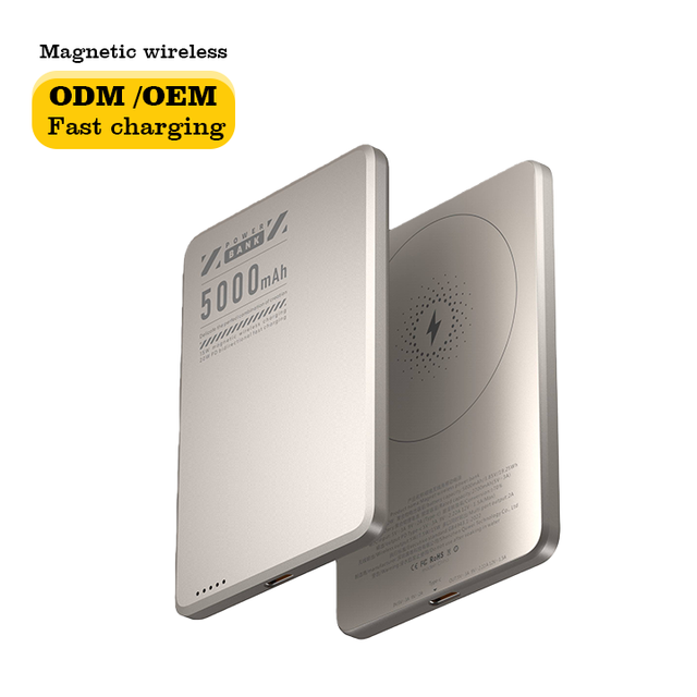 New Style 2-in-1 Ultra-thin Aluminum Alloy Mini 5000mAh Magnetic 15W Wireless Fast Charging Power Bank 10000Mah