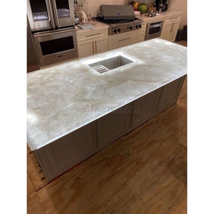 Newstar Personnalisé Naturel Salle De Bains Rétro-Éclairé Cristal Blanc <span class=keywords><strong>Cristallo</strong></span> Quartzite Pierre Translucide Vanité Évier Lavabo - Product Image 2
