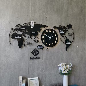 Horloge murale décorative pour la maison, 100x46cm, avec lumière LED nocturne et détecteur de mouvement, directement de l'usine.  Possibilité d'ajouter votre pays sur la carte du <span class=keywords><strong>monde</strong></span>. - Product Image 6