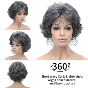 Perruque <span class=keywords><strong>courte</strong></span> gris argenté pour femmes Perruques de cheveux synthétiques <span class=keywords><strong>avec</strong></span> franges <span class=keywords><strong>Coiffure</strong></span> bouclée naturelle - Product Image 1
