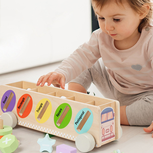 Nouveau design classique : Chariot multifonction Montessori en bois pour l'apprentissage des formes et la reconnaissance, jouet éducatif précoce pour garçons et filles - Product Image 2