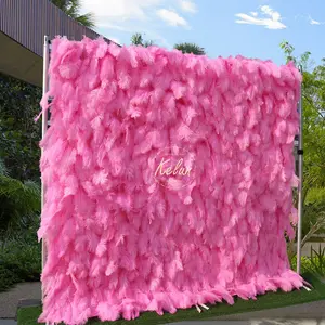 KL-WA99 Großhandel rosa Feder rollen Blumen wand Panel Hintergrund 8ft x 8ft Stoff Stoff zurück für Hochzeit Wand Bühnen dekoration