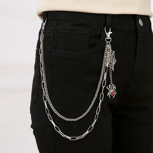 Chaîne de taille style punk multi-couches en métal avec pendentif toile d'araignée pour hommes et femmes, chaîne décorative hip-hop en jean, alliage de zinc blanc K - Product Image 3