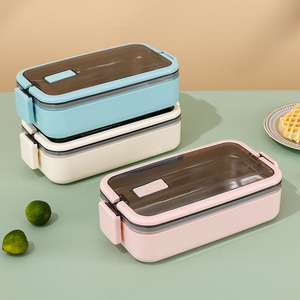 Hai lớp Bento Hộp Ăn Trưa nhiệt kín thực phẩm lưu trữ container giữ ấm thép không gỉ tiffin Hộp Ăn Trưa - Product Image 3