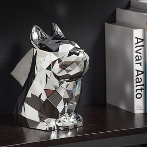 French Bulldog Tissue Box Electroplated <b>Silver</b> Free Standing Decorative For Living Room <b>Coffee</b> <b>Table</b> - Product Image 4