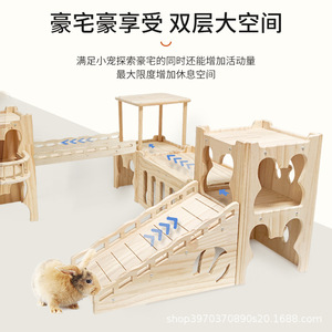 Château de lapin en <span class=keywords><strong>bois</strong></span> détachable, <span class=keywords><strong>maison</strong></span> de jeu en <span class=keywords><strong>bois</strong></span> massif à assembler pour cobaye, <span class=keywords><strong>chinchilla</strong></span>, lapin - Forme rectangulaire, toutes saisons - Product Image 3