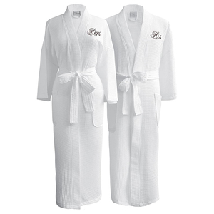Maßgeschneiderte Waffel-Bademäntel, Weiße Bademäntel mit Gesticktem Logo, Kimono-Kragen, Unisex, Langer Bademantel aus Baumwolle für Spa - Product Image 1