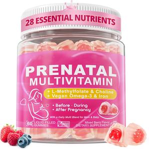 Vigoworld OEM Gomitas multivitamínicas prenatales para mujeres con metilfolato colina <span class=keywords><strong>Omega</strong></span> <span class=keywords><strong>3</strong></span> DHA EPA hierro sin azúcar vegano - Product Image 1
