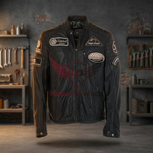 Chaqueta de motorista de cuero para hombre Premium en negrita estilo carretera chaqueta de invierno en negro atemporal - Product Image 3