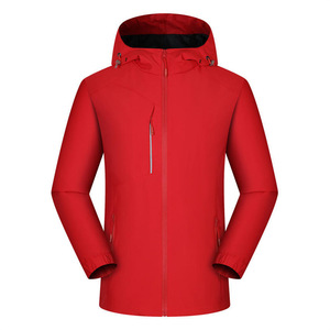 Unisex Red Windproof Waterproof Hiking <b>Jacket</b> With Hood Breathable Outdoor Wear For Spring Autumn Activities - Product Image 1
