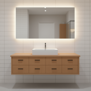 Meuble-lavabo de salle de bain en bois massif 70,9x23,6x0,8-1,6 avec traitement de finition clair, comptoir design moderne et minimaliste, sur pied - Product Image 2