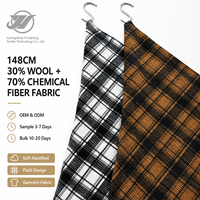 Tissu à carreaux froissé 148 cm de large, 30 % laine, 70 % fibres chimiques, toucher doux, pour vêtements de mode féminine et manteaux