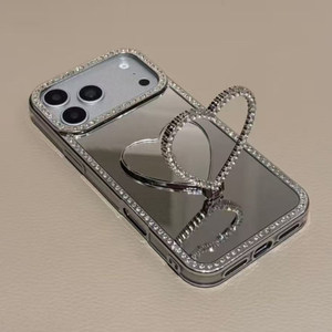 Soporte de Teléfono de Lujo con Diamantes y Espejo, 2 en 1, Plegable, con Forma de Corazón, Accesorios para Teléfono - Product Image 2