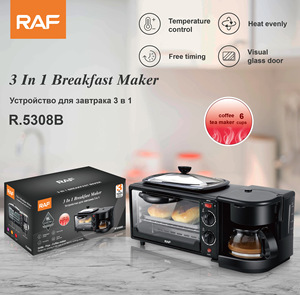 Four et poêle à frire grande capacité, machine à petit-déjeuner multifonction 3-en-1 avec cafetière et grille-pain - Product Image 2