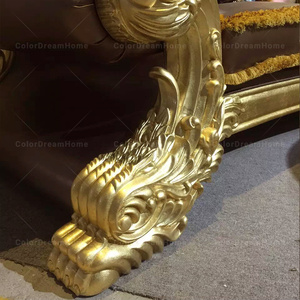 Barok Furnitur Ruang Tamu, <span class=keywords><strong>Sofa</strong></span> Kulit Ukir Kayu Solid - Product Image 6