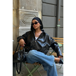 Veste en cuir de vachette noire slim personnalisable pour femmes et filles, tissu satiné brodé, saison automne-printemps, peau de mouton, polyester - Product Image 2